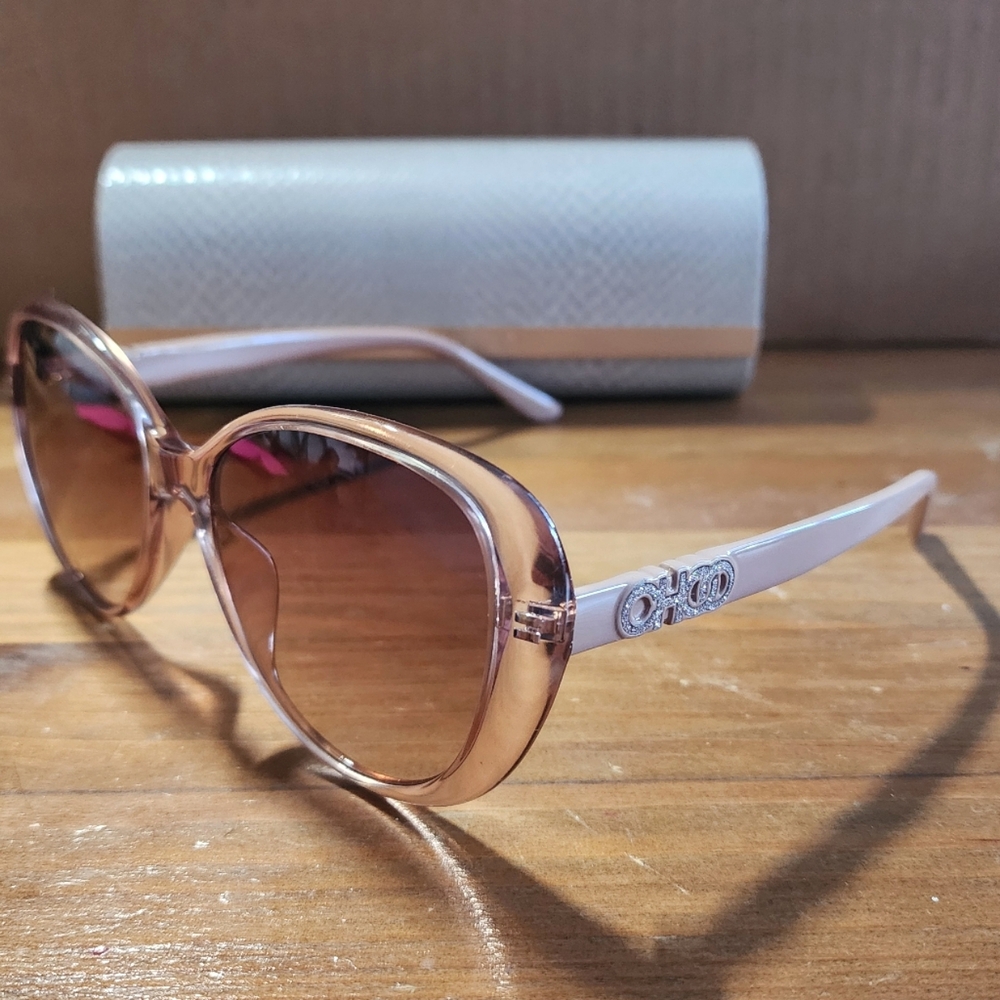 NEW Jimmy Choo AMIRA Transparent Nude Round Sunglasses Glitter logo